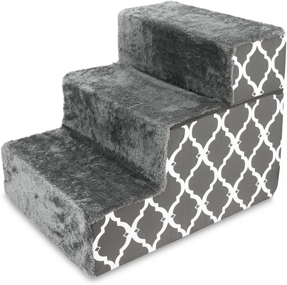Foam Dog Stairs & Steps - Foldable 3-Step Non-Slip Support for Small Dogs & Cats, Easy Indoor Access