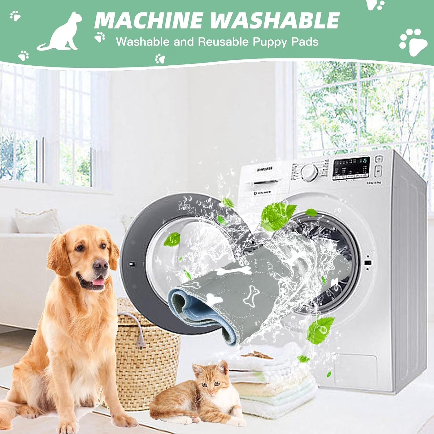 Washable Dog Pee Pads, 2 Pack Reusable Puppy Pads, Non-Slip Super Absorbent Dog Mat Incontinence Pads for Dog Playpen, Dog Crate - 16” X 24”