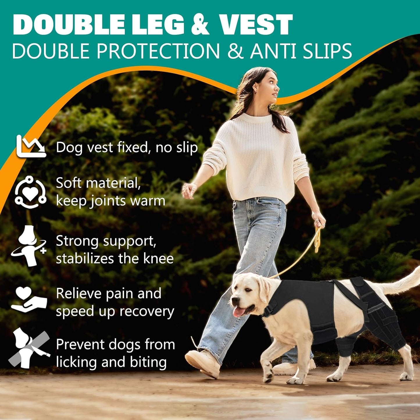 Dog Knee Braces for Torn Acl Hind Leg, Adjustable Joint Brace Non-Slip | Double Leg Support with Vest，Ccl Tear, Arthritis, Patella Luxating Recovery Cruciate Care for Small Medium Large Dog, S