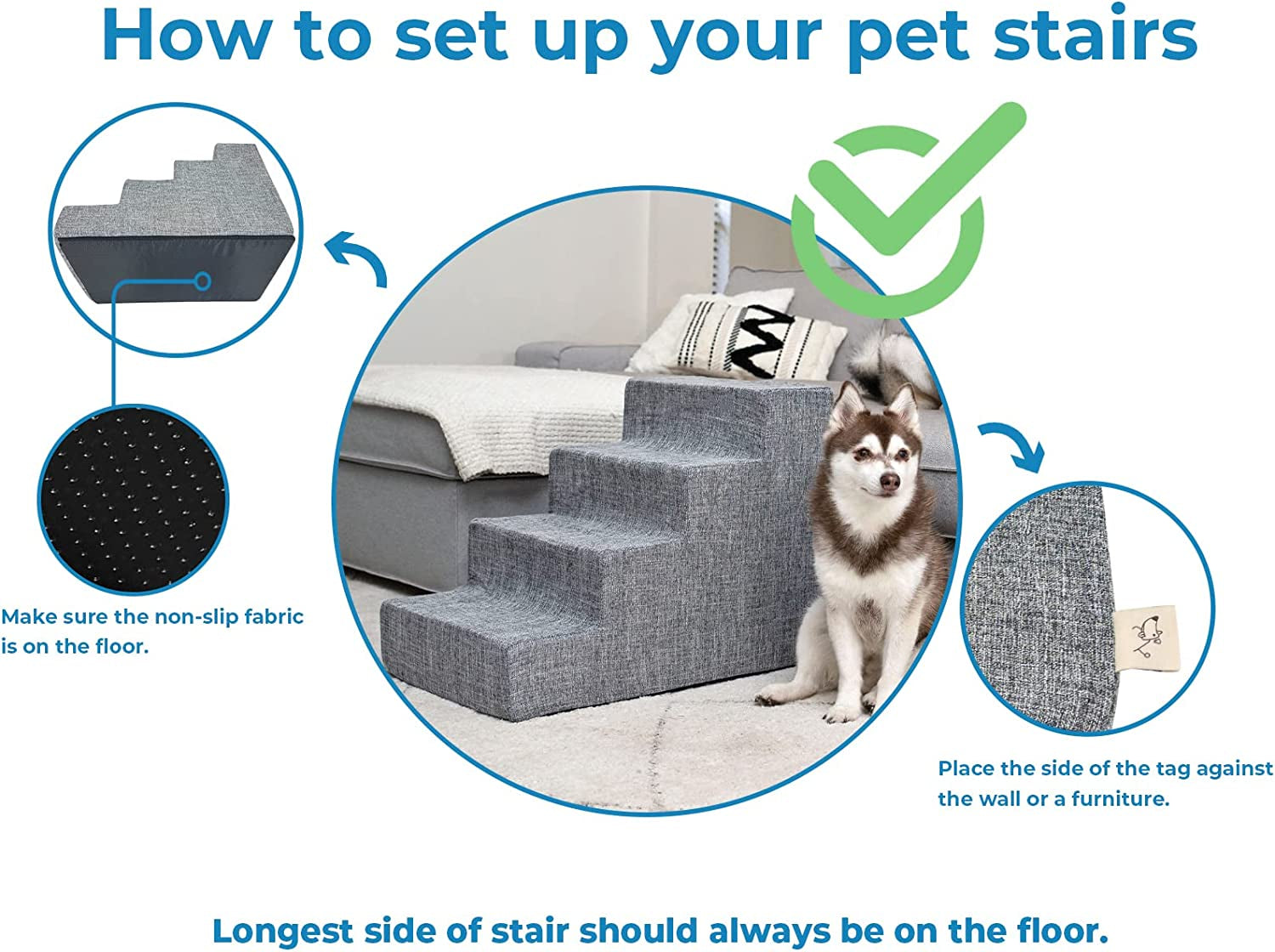 Foam Dog Stairs & Steps - Foldable 3-Step Non-Slip Support for Small Dogs & Cats, Easy Indoor Access