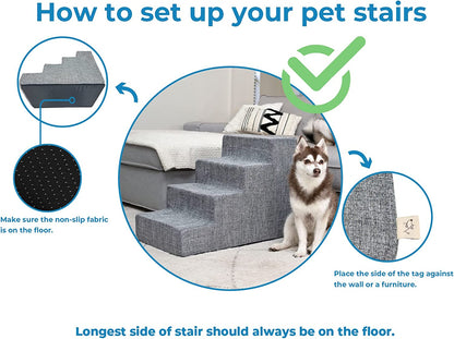 Foam Dog Stairs & Steps - Foldable 3-Step Non-Slip Support for Small Dogs & Cats, Easy Indoor Access