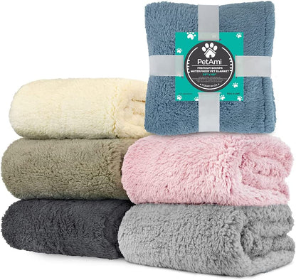 Fluffy Waterproof Reversible Sherpa Dog Blanket - Pee Proof Furniture Protector for Couch & Bed, Washable Cat Blanket for Small & Medium Pets (Taupe Camel, 24X32)
