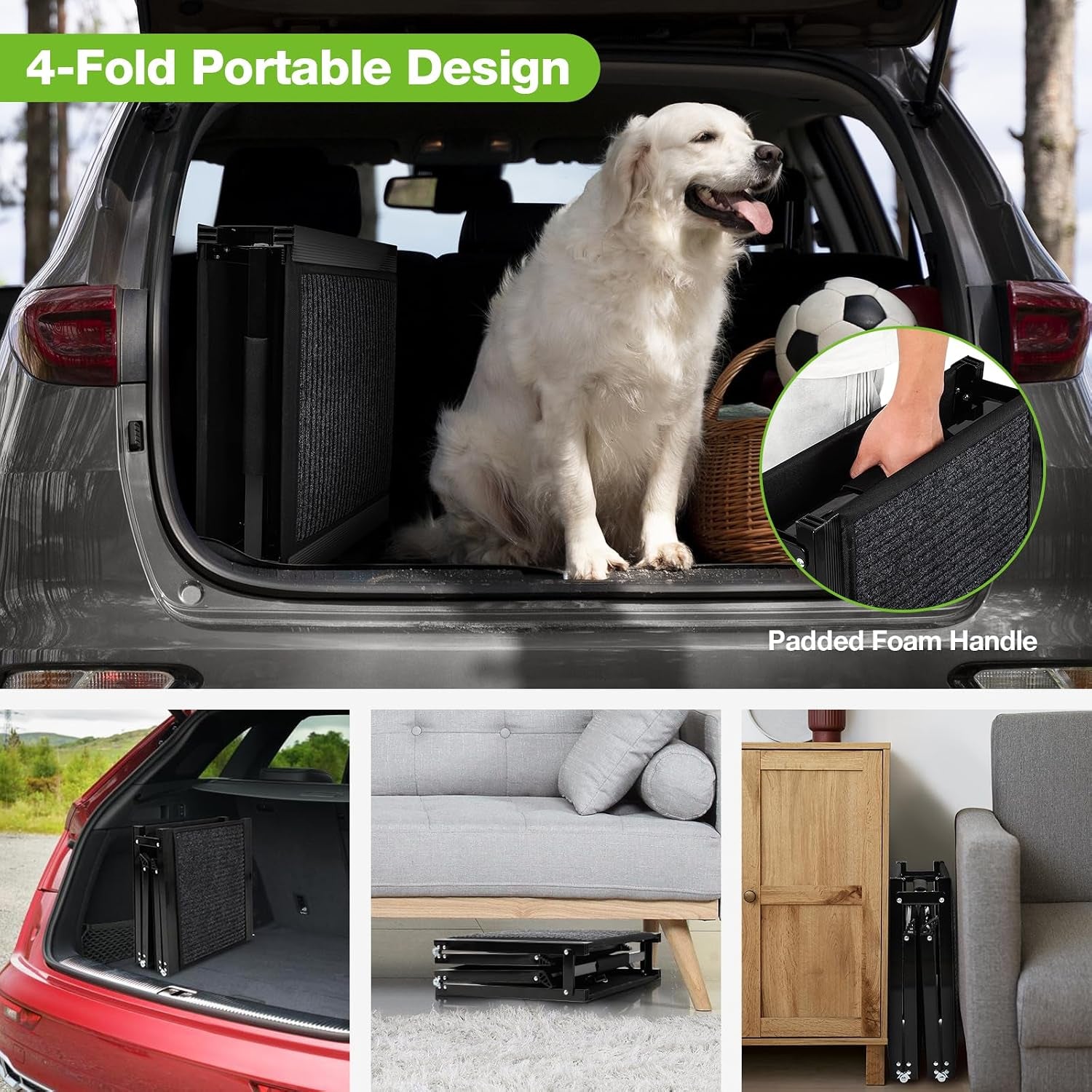 Dog Ramp for Car，63" X 17" Wide Folding Pet Ramp Dog Ramps for Medium & Large Dogs with Non-Slip Rug Surface ，Portable Dog Car Ramp for SUV Car & Truck, Outdoor Dog Ramp up to 250 LBS