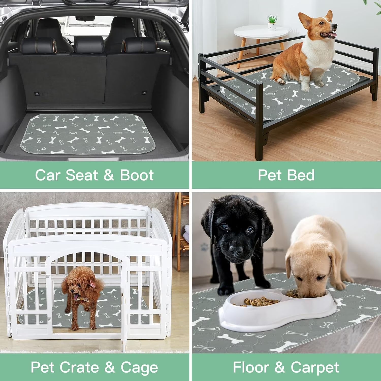 Washable Dog Pee Pads, 2 Pack Reusable Puppy Pads, Non-Slip Super Absorbent Dog Mat Incontinence Pads for Dog Playpen, Dog Crate - 16” X 24”