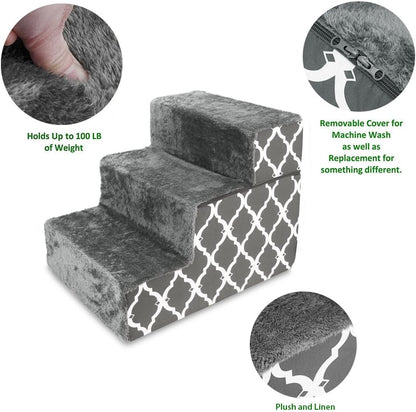 Foam Dog Stairs & Steps - Foldable 3-Step Non-Slip Support for Small Dogs & Cats, Easy Indoor Access