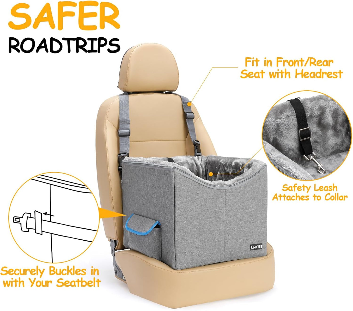 Elevated Dog Car Seat for Small Pets - Adjustable Booster Seat for Safe and Comfortable Travel