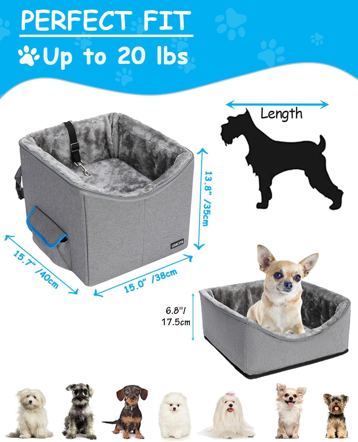 Elevated Dog Car Seat for Small Pets - Adjustable Booster Seat for Safe and Comfortable Travel