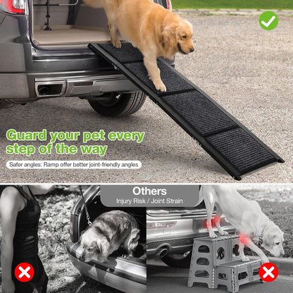 Dog Ramp for Car，63" X 17" Wide Folding Pet Ramp Dog Ramps for Medium & Large Dogs with Non-Slip Rug Surface ，Portable Dog Car Ramp for SUV Car & Truck, Outdoor Dog Ramp up to 250 LBS