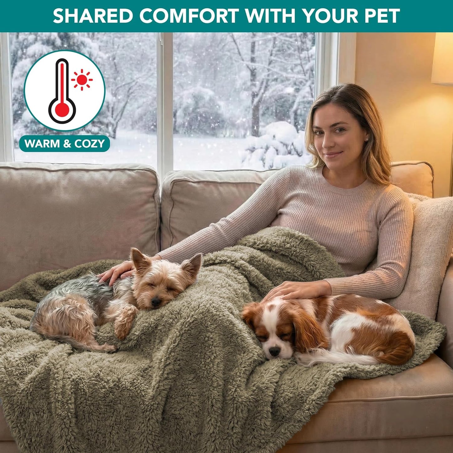 Fluffy Waterproof Reversible Sherpa Dog Blanket - Pee Proof Furniture Protector for Couch & Bed, Washable Cat Blanket for Small & Medium Pets (Taupe Camel, 24X32)