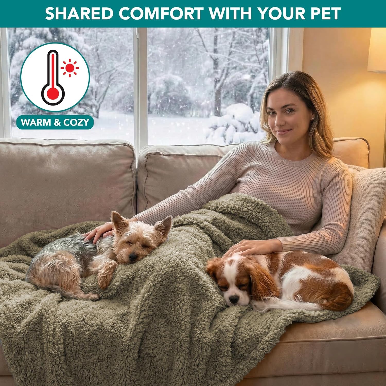 Fluffy Waterproof Reversible Sherpa Dog Blanket - Pee Proof Furniture Protector for Couch & Bed, Washable Cat Blanket for Small & Medium Pets (Taupe Camel, 24X32)