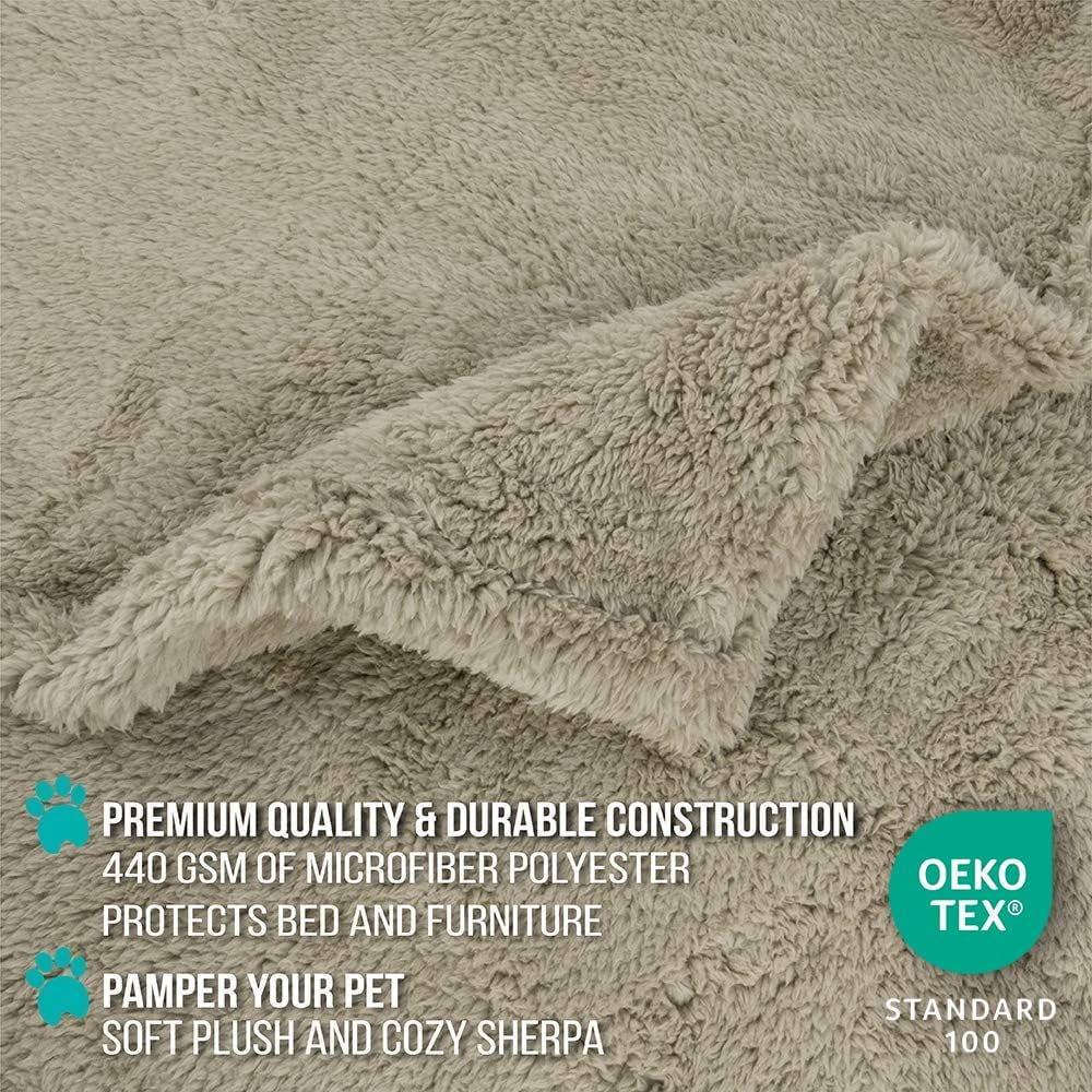 Fluffy Waterproof Reversible Sherpa Dog Blanket - Pee Proof Furniture Protector for Couch & Bed, Washable Cat Blanket for Small & Medium Pets (Taupe Camel, 24X32)