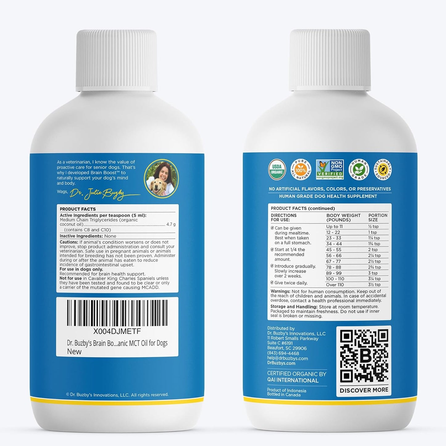 Dr. Buzby’S Brain Boost Organic MCT Oil for Dogs, 16 Oz Human Grade Mcts C8, C10, Senior Dog Dementia, Made from Pure Organic Coconut Oil, Medium Chain Triglyceride Liquid Dog Supplement