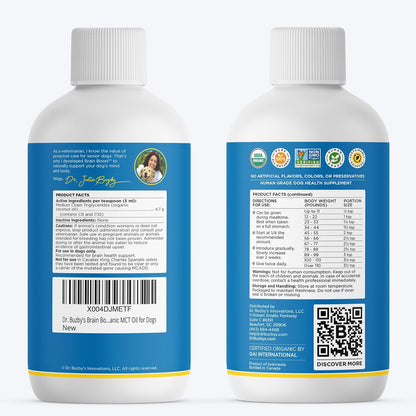 Dr. Buzby’S Brain Boost Organic MCT Oil for Dogs, 16 Oz Human Grade Mcts C8, C10, Senior Dog Dementia, Made from Pure Organic Coconut Oil, Medium Chain Triglyceride Liquid Dog Supplement