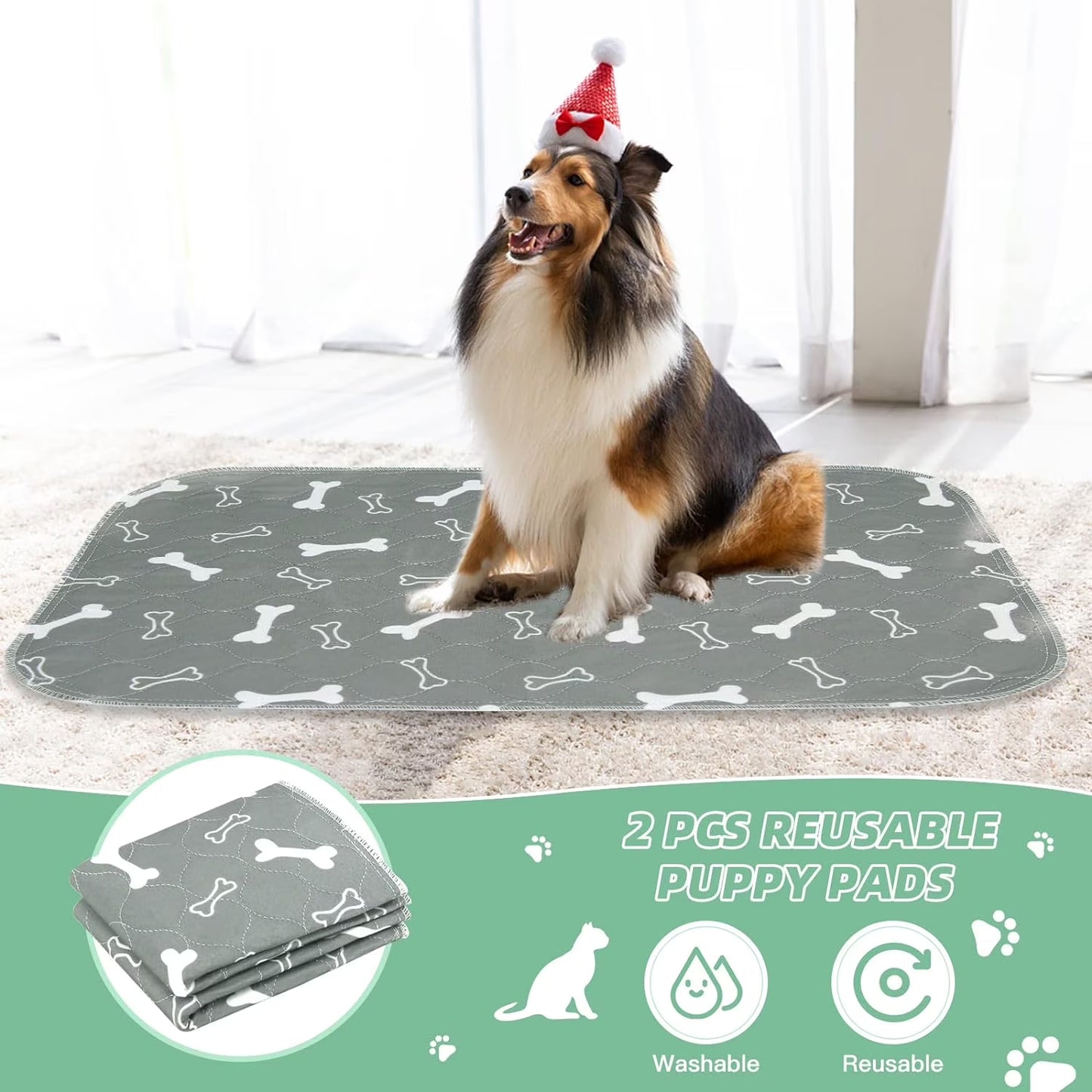 Washable Dog Pee Pads, 2 Pack Reusable Puppy Pads, Non-Slip Super Absorbent Dog Mat Incontinence Pads for Dog Playpen, Dog Crate - 16” X 24”